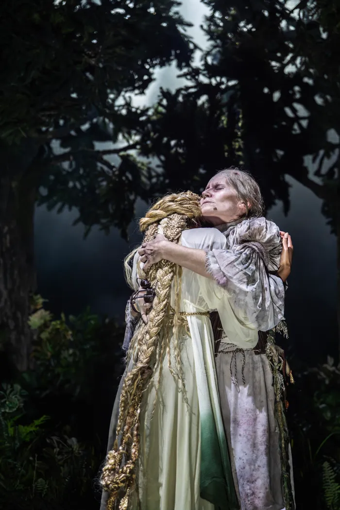Bella Brown and Kate Fleetwood as the Witch, original Bridge Theatre production photo