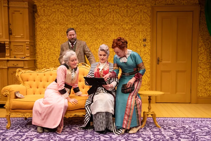 Sophie Thompson, Jim Howick, Siobhan Finneran and Samantha Spiro in When We Are Married at the Donmar Warehouse