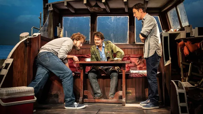 Liam Murray Scott, Ian Shaw and Demetri Goritsas as Dreyfuss, Shaw and Scheider in The Shark Is Broken